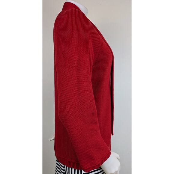 Talbots Red 100% Cotton Open Cardigan Sweater Holiday 3/4 Sleeve Size Large - Picture 4 of 9